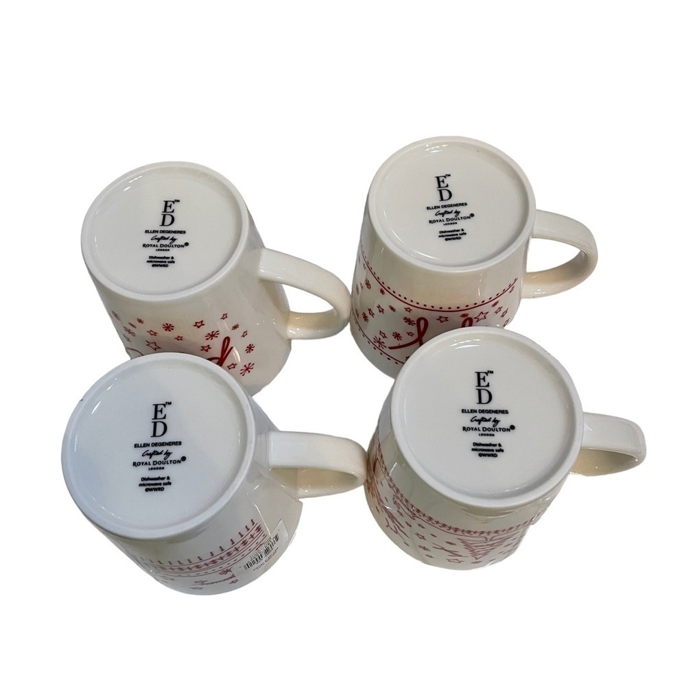 Royal Doulton with Ellen DeGeneres set of four white and red holiday drink mugs - Picture 12 of 15
